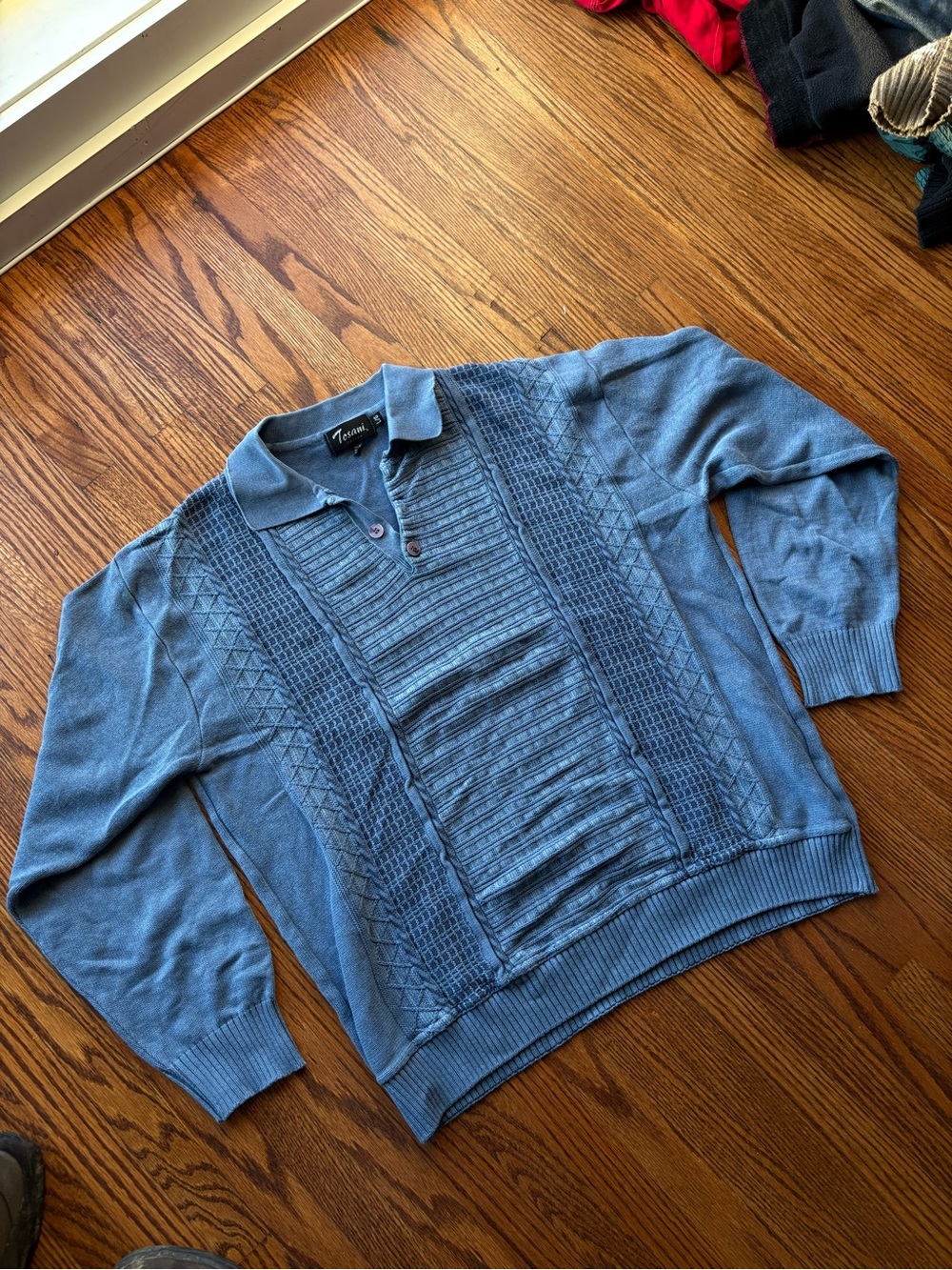 Tosani Men's Blue V-Neck Polo Sweater